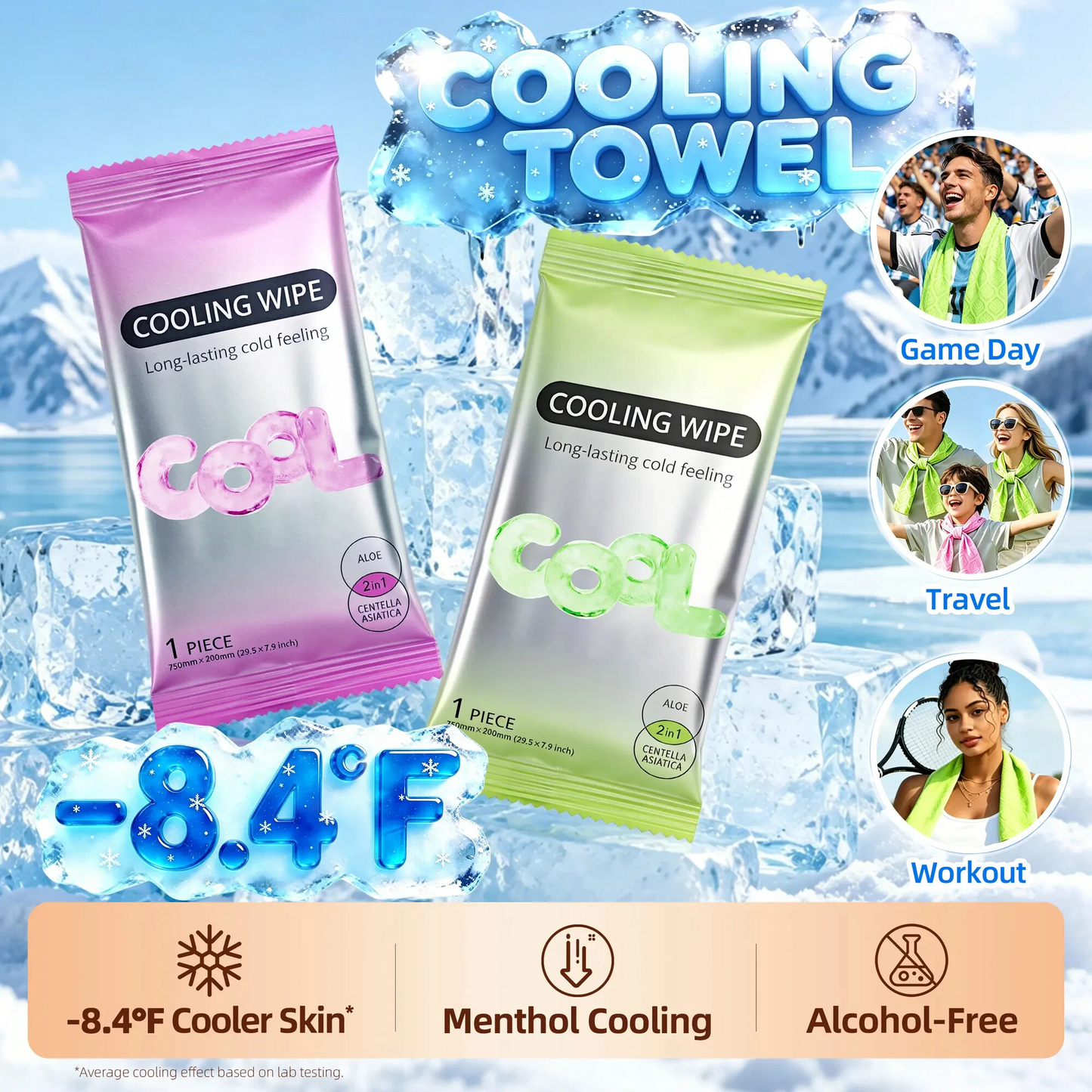 5-Pack Cooling Towels & XL Menthol Wipes — Instant Heat Relief